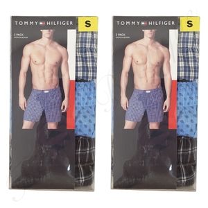 BUNDLE - 2 Packs Tommy Hilfiger Cotton Woven Boxers Blue, Plaid, Patterned Small